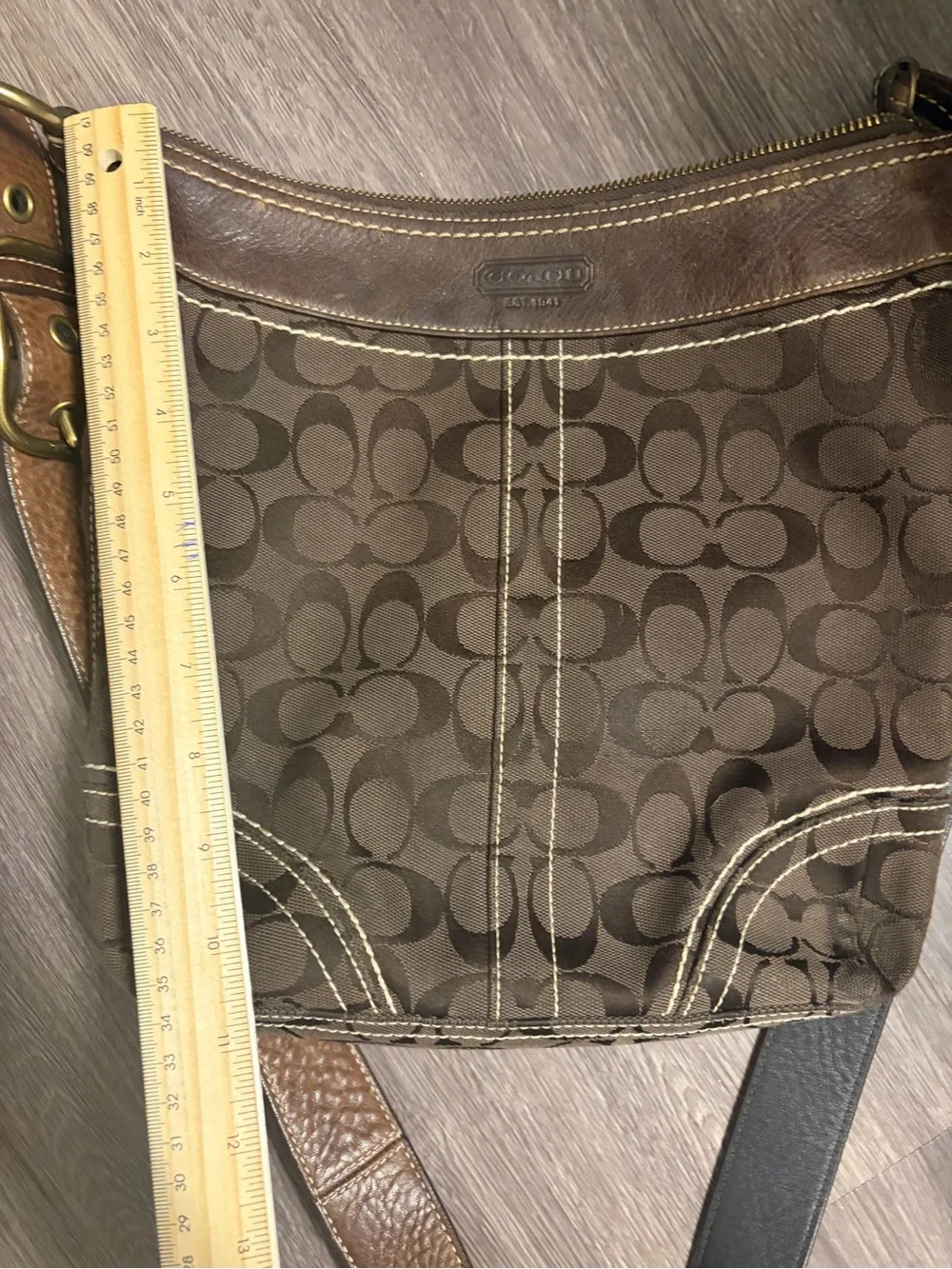 Coach Brown and Dark Brown Signature Messenger Bag